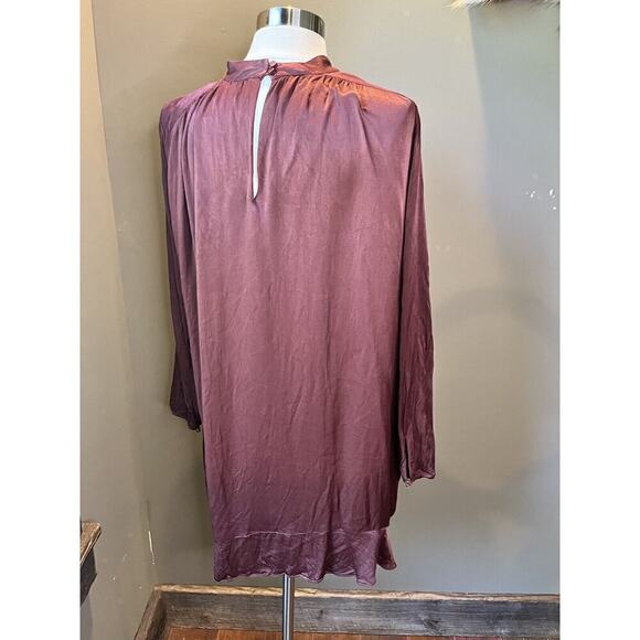 Little Moon Women Maroon Mini Satin Long Sleeve Viscose Dress Size Small Large - Picture 4 of 9
